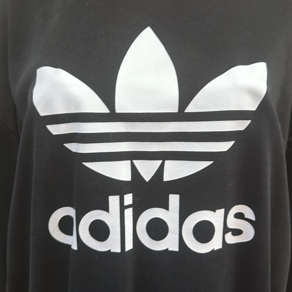 ADIDAS Loose Fit Black Crew Neck Sweatshirt Large Trefoil Logo S Small EUC $60 - Picture 4 of 11